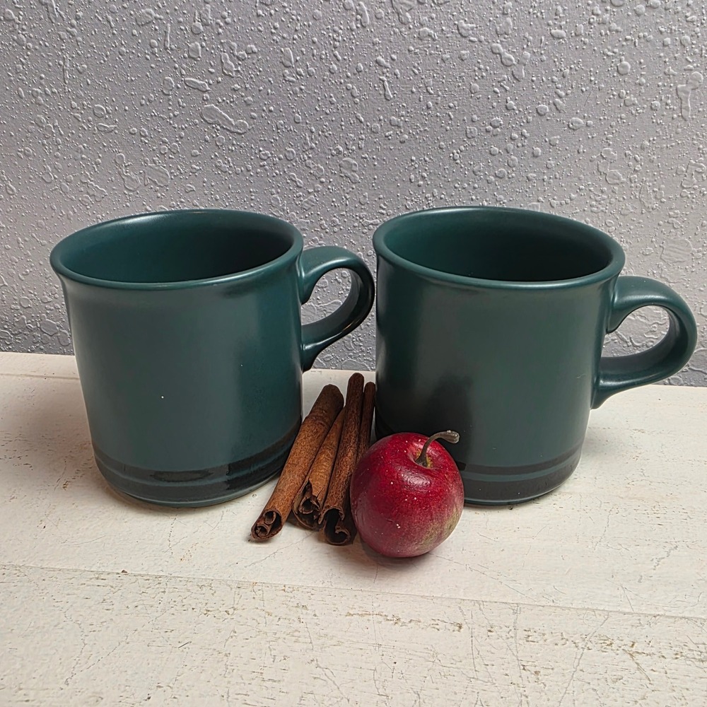 Vintage‎ 90s Pfaltzgraff Solstice Forest Green Stoneware Black Stripe Set of 2